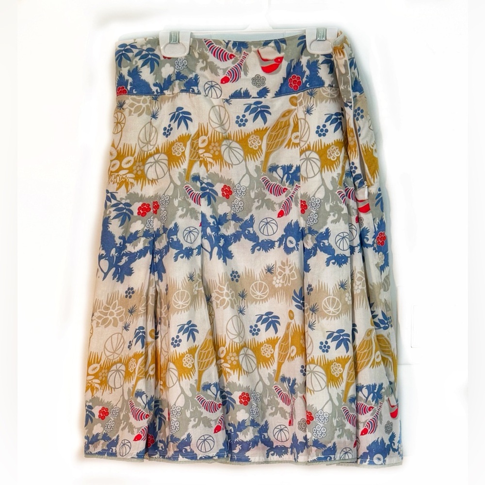 Oilily A-Line Skirt in Blue, Mustard, Cream & Red, Birds, Lined, 38